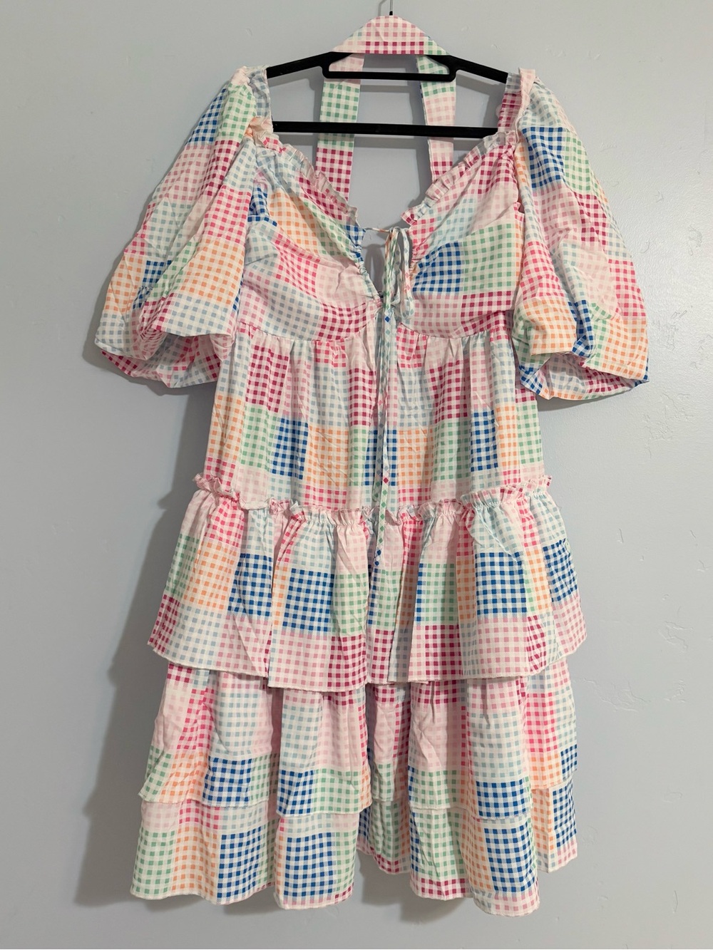 Multi-Color Gingham Patchwork Tiered Summer Dress